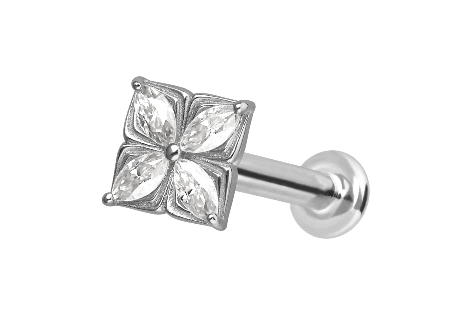14 Karat Gold Labret Piercing mit Push Fit MOISSANIT-BLUME